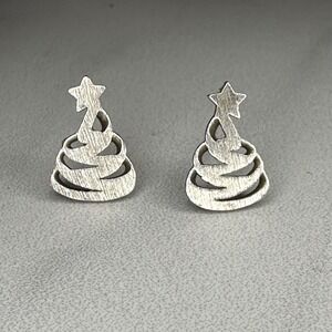 Sterling Silver Christmas Tree Star Earrings Studs Holiday Festive